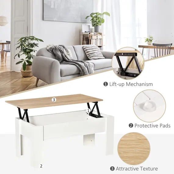 Buy Lift Top Coffee Table with Hidden Storage Compartment, Lift Tabletop Pop-Up Center Table for Living Room, 6 image