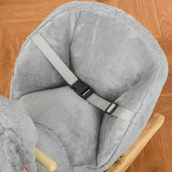 Buy Kids Toddler Rocking Horse Plush Ride On Koala Rocker Wooden Base Seat Safety Belt w/ Gloved Doll Toy for 18-36 Months Grey, 9 image