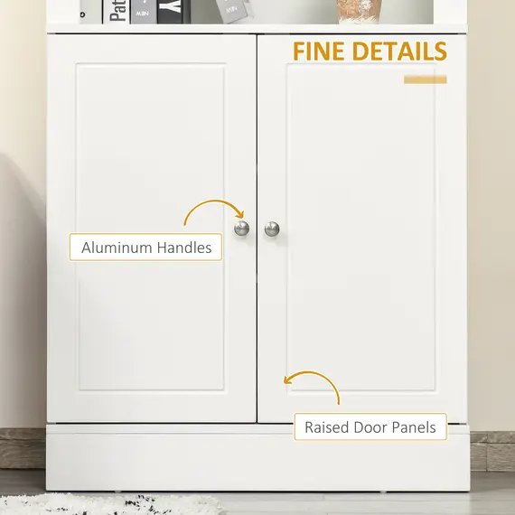 Buy Kitchen Cupboard with 6-tier Shelving, Freestanding Storage Cabinet, Pantry Cupboard with 3 Open Compartments and Double-door Cabinet with Adjustable Shelves, White, 6 image