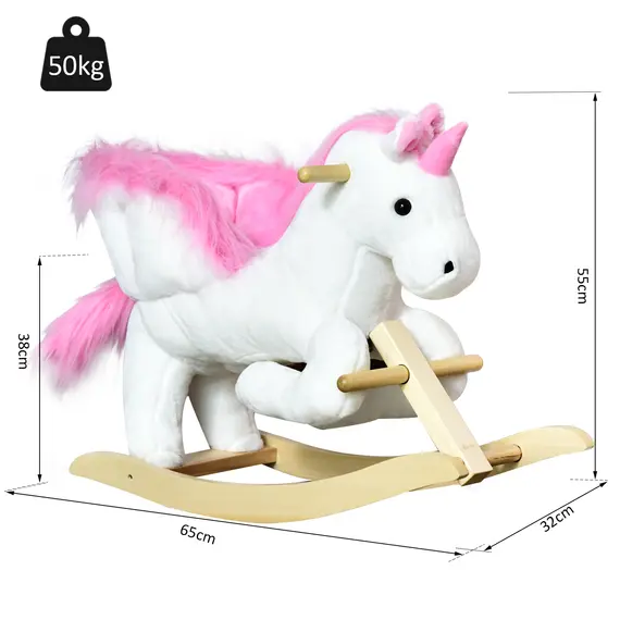 Buy Kids Rocking Horse Unicorn Wooden Plush Ride On Chair Toy with Music 1.5-3 Years, 3 image