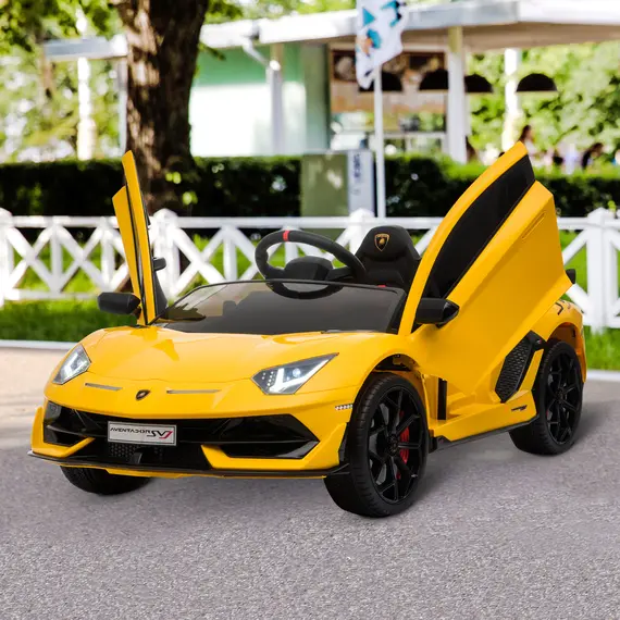 Buy Lamborghini Aventador Licensed 12V Kids Electric Ride On Car Racing Car Toy with Parental Remote Control Battery-powered 2 Motors Music Lights for 3-8 Years Old Yellow, 2 image