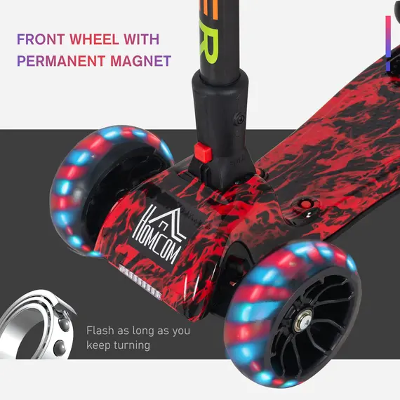 Buy Kids Scooter, 3 Wheel Foldable Kick Scooter Adjustable Height w/ Flashing Wheels, Music, Water Spray for 3-6 Years, Red, 6 image