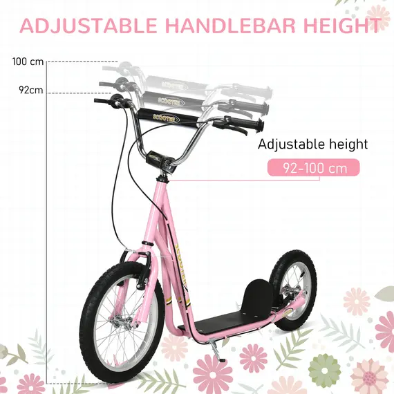 Buy Kids Scooter, Teen Kick Scooter with Rubber Wheels, 16" Front Wheel, Height Adjustable Handlebar, Dual Brakes, Kick Stand, for 5+ Years, Pink, 5 image