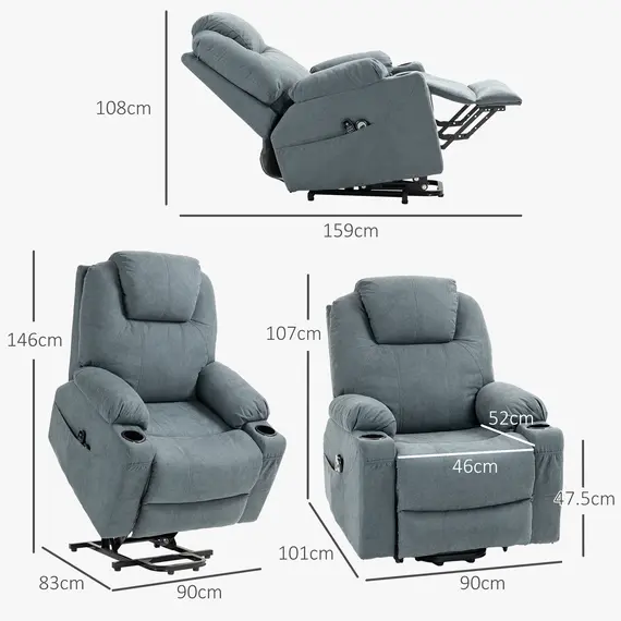 Buy Lift-And-Recline Massage Armchair, with Heat - Grey, 3 image