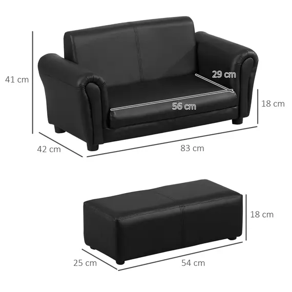 Buy Kids Sofa Bed Kids Twin Sofa Toddler Chair 2 Seater Kids Twin Sofa Chair Boys Girls Couch w/ Footstool (Black), 3 image