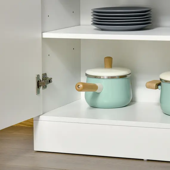 Buy Kitchen Cupboard with 6-tier Shelving, Freestanding Storage Cabinet, Pantry Cupboard with 3 Open Compartments and Double-door Cabinet with Adjustable Shelves, White, 9 image