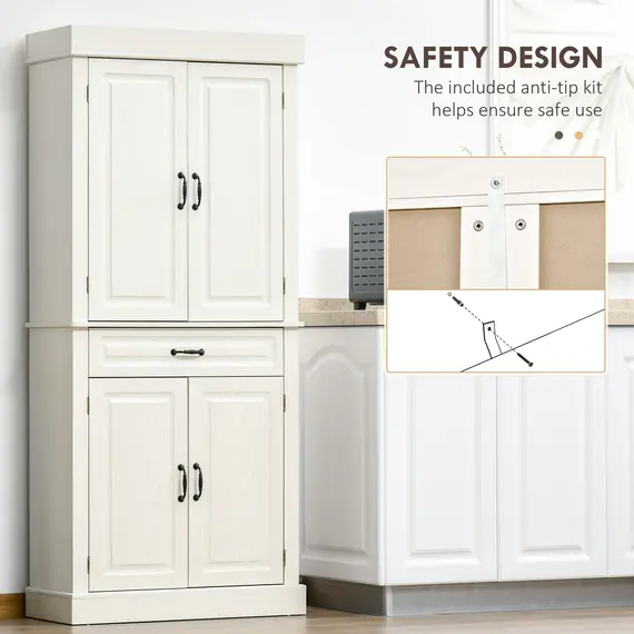 Buy Kitchen Cupboard with 4 Doors, Freestanding Storage Cabinet with Wide Drawer and Shelves for Living Room, 180cm, White Wood Grain, 5 image