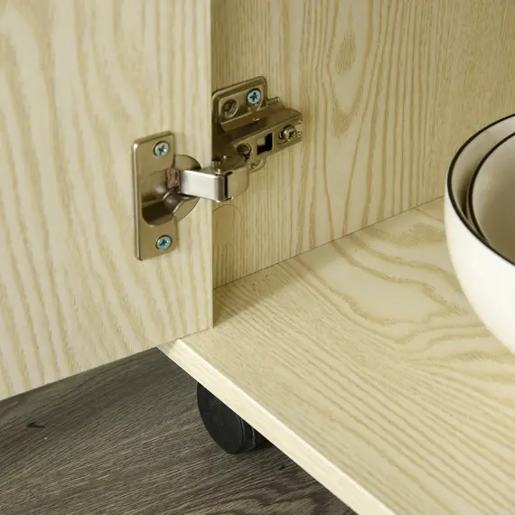 Buy Kitchen Storage Unit, Modern Microwave Stand Trolley Cart, Sideboard with Cabinet,  Locking Wheels, Shelf for Living Room, Dining Room, Oak Tone, 8 image