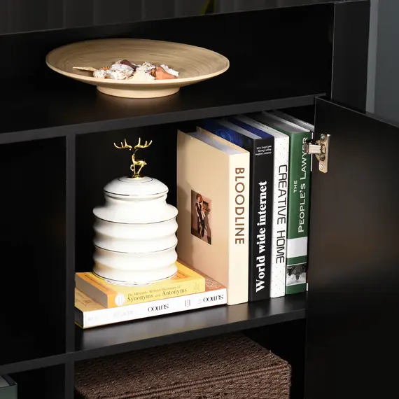 Buy LED Storage Cabinet, Cupboard with High Gloss Front and RGB Lighting, Modern Sideboard for Entryway, Dining Area, Living Room, Black, 9 image