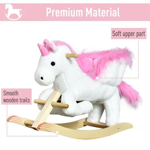 Buy Kids Rocking Horse Unicorn Wooden Plush Ride On Chair Toy with Music 1.5-3 Years, 4 image