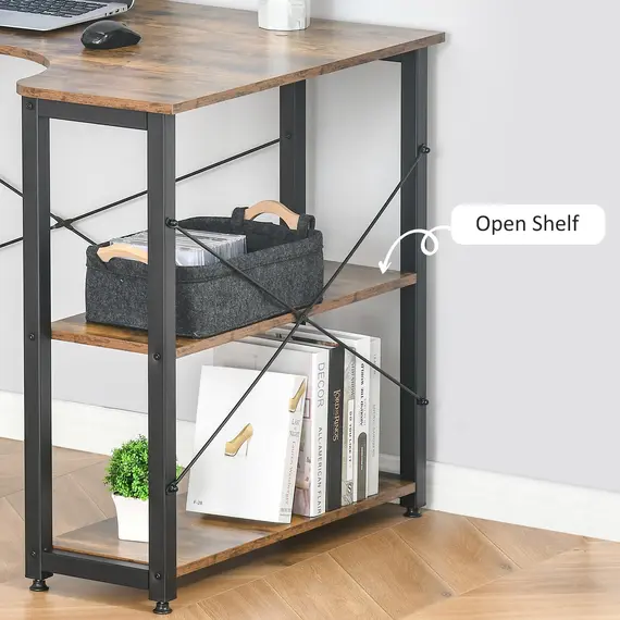 Buy L Shaped Desk, Corner Computer Desk with Bookshelf for Home Office, Study Room, Workstation, 120 x 73.2 x 75cm, Rustic Brown, 5 image