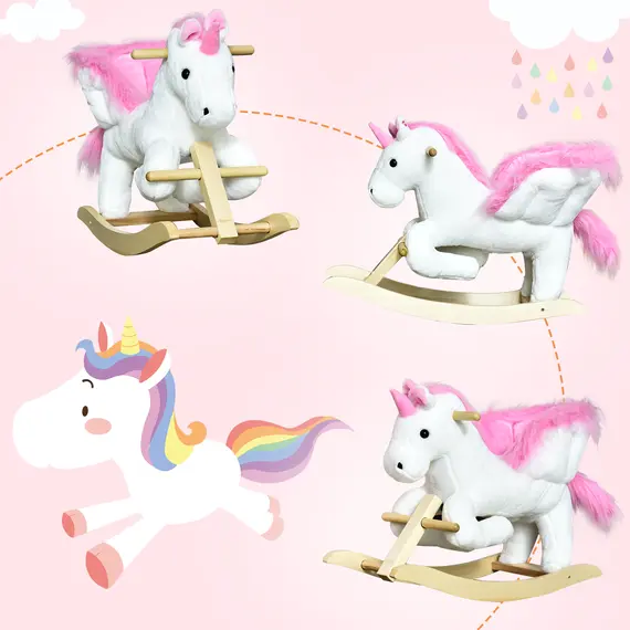 Buy Kids Rocking Horse Unicorn Wooden Plush Ride On Chair Toy with Music 1.5-3 Years, 7 image