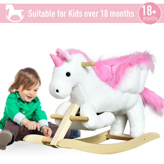 Buy Kids Rocking Horse Unicorn Wooden Plush Ride On Chair Toy with Music 1.5-3 Years, 5 image