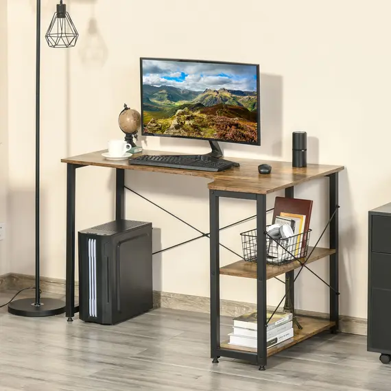 Buy L Shaped Desk, Corner Computer Desk with Bookshelf for Home Office, Study Room, Workstation, 120 x 73.2 x 75cm, Rustic Brown, 2 image