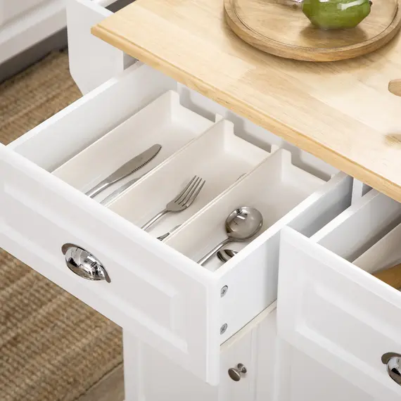 Buy Kitchen Island with Storage Rolling Kitchen Serving Cart with Rubber Wood Top Towel Rack Storage Drawer Cabinet White, 9 image