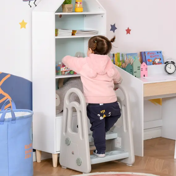 Buy Kids Toddler Step Stool Ladder Kitchen Helper for Toilet Potty Training Bathroom Sink Bedroom Blue and Grey, 2 image