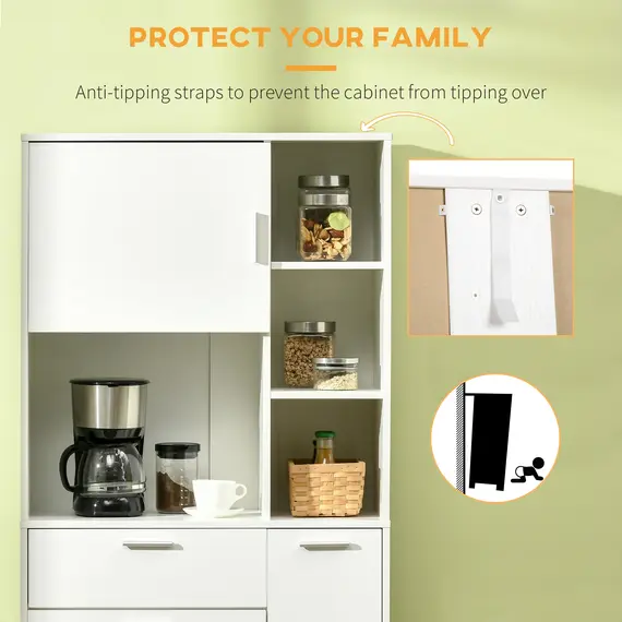 Buy Kitchen Cupboard, Modern Kitchen Storage Cabinet with Shelves and Drawer, Free Standing Kitchen Units, 166 cm, White, 5 image