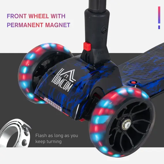 Buy Kids Scooter, 3 Wheel Foldable Kick Scooter Adjustable Height w/ Flashing Wheels, Music, Water Spray for 3-6 Years, Blue, 6 image
