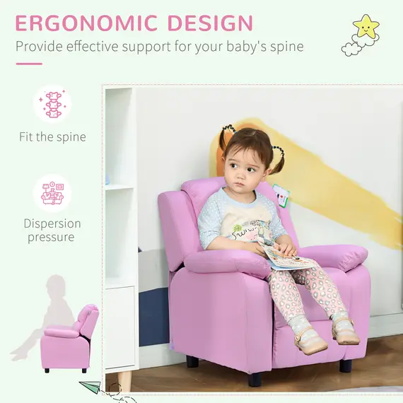 Buy Kids Sofa Armchair Toddler Recliner Children's  Chair Lounger Games Chair  PU Leather w/ Storage  (Pink), 7 image