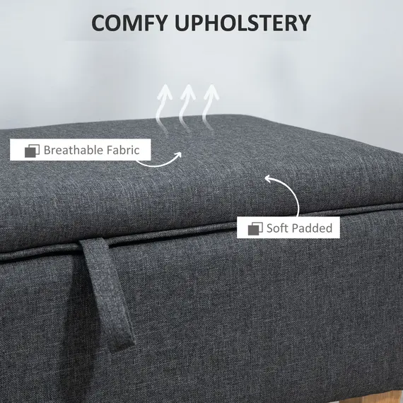 Buy Linen Storage Ottoman Padded Footstool with Rubberwood Legs for Storage Box, Bed End, Shoe Bench, Seating, Dark Grey, 5 image