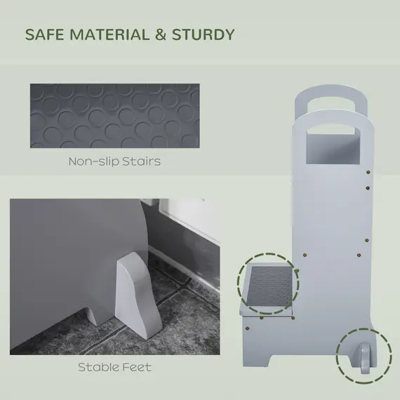 Buy Kids Wooden Step Stool Kitchen Helper w/ Non-Slip Panels Handles Child Toddler Home Help 3 - 8 Yrs Grey, 6 image