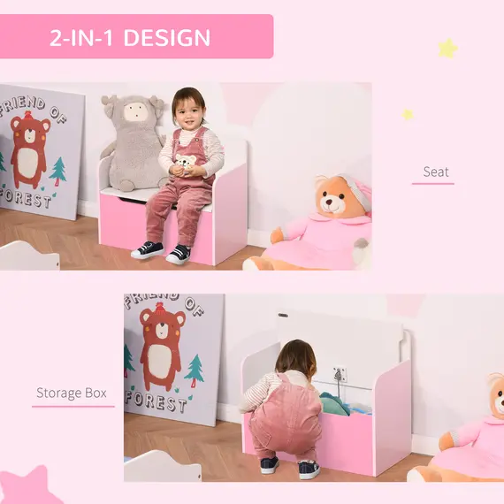 Buy Kids Wooden Toy Box Children Storage Chest Bench Organiser Safety Hinge Bedroom Playroom Furniture Pink, 6 image