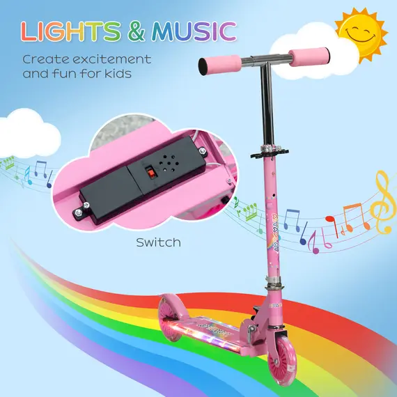 Buy Kids Scooter, with Lights, Music, Adjustable Height, Foldable Frame, for Ages 3-7 Years - Pink, 4 image