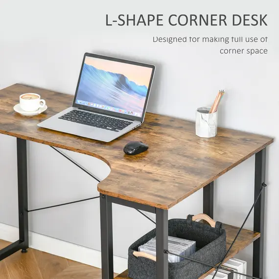 Buy L Shaped Desk, Corner Computer Desk with Bookshelf for Home Office, Study Room, Workstation, 120 x 73.2 x 75cm, Rustic Brown, 4 image