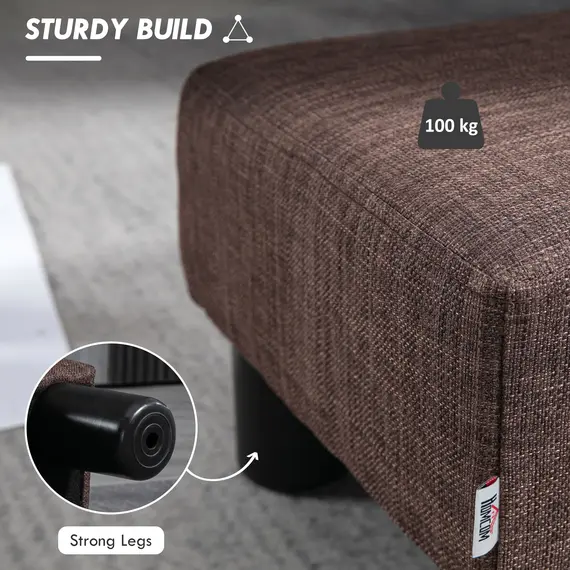 Buy Linen Fabric Footstool Ottoman Cube with 4 Plastic Legs, Brown, 5 image