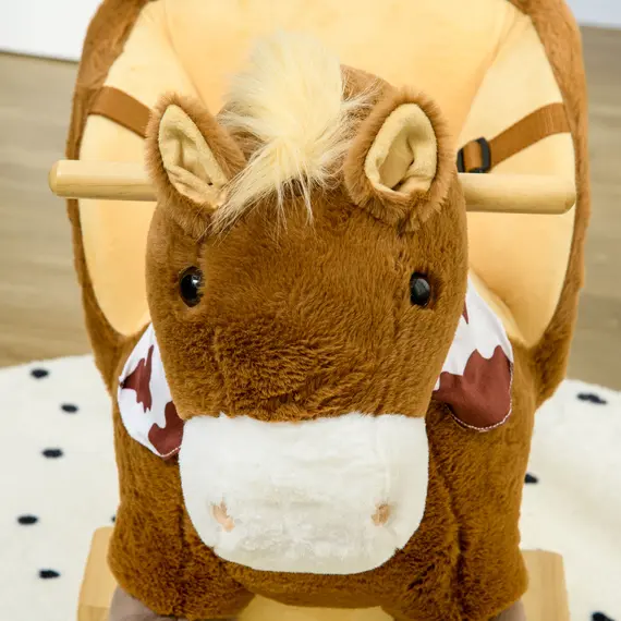Buy Kids Rocking Horse, with Safety Harness, Sounds, Foot Pedals - Brown, 9 image