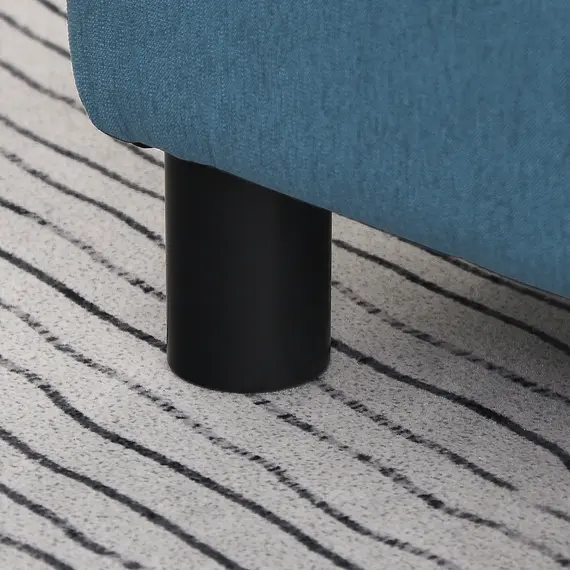 Buy Linen Fabric Footstool Ottoman Cube with 4 Plastic Legs, Blue, 8 image