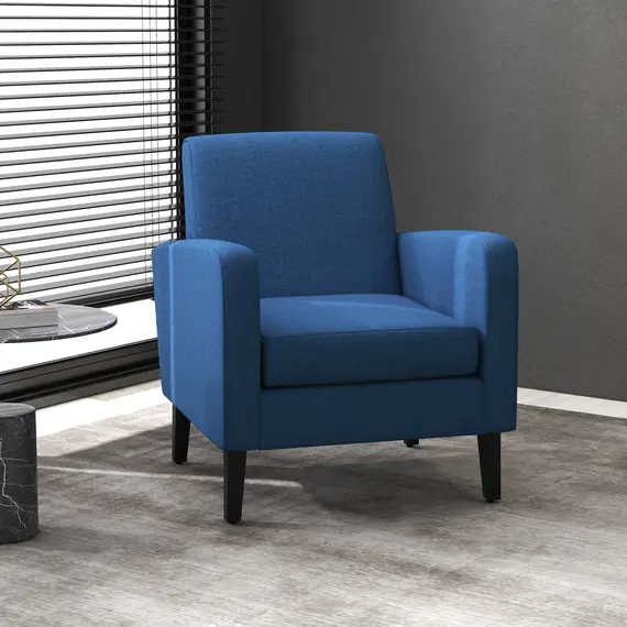 Buy Linen-Look Boxy Armchair - Blue, 2 image
