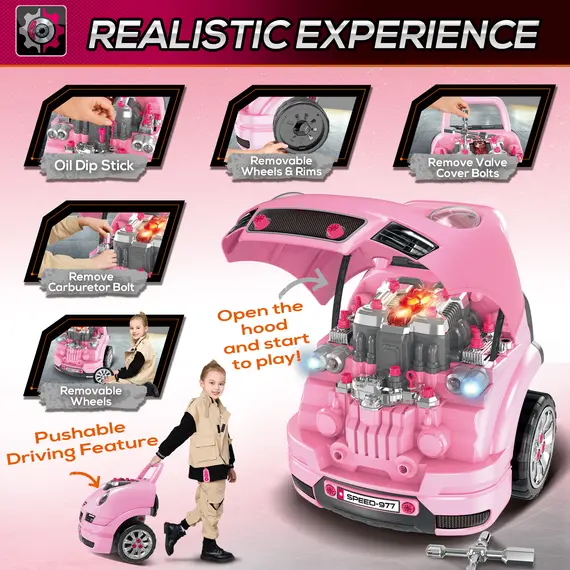Buy Kids Truck Engine Toy Set, with Horn, Light, Car Key, for Ages 3-5 Years - Pink, 4 image