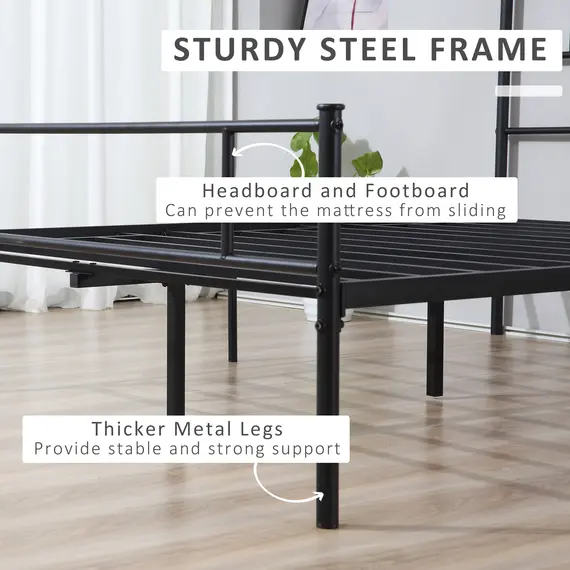 Buy King Metal Bed Frame Solid Bedstead Base with Headboard and Footboard, Metal Slat Support and Underbed Storage Space, Bedroom Furniture, Black, 5 image