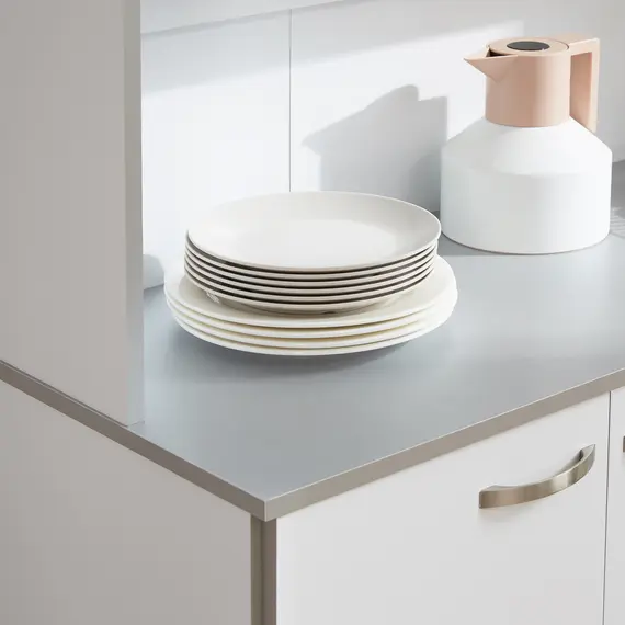 Buy Kitchen Cupboard, Freestanding Kitchen Storage Cabinet with 6 Doors, Drawer, Adjustable Shelves and Open Countertop for Dining Room, White, 8 image