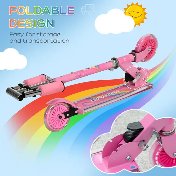 Buy Kids Scooter, with Lights, Music, Adjustable Height, Foldable Frame, for Ages 3-7 Years - Pink, 6 image