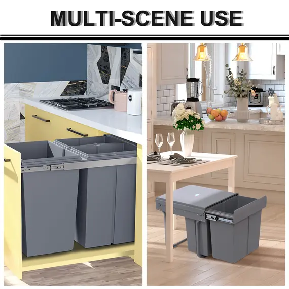 Buy Kitchen Recycle Waste Bin Pull Out Soft Close Dustbin Recycling Cabinet Trash Can Grey (40L (1x20L+2x10L)), 7 image