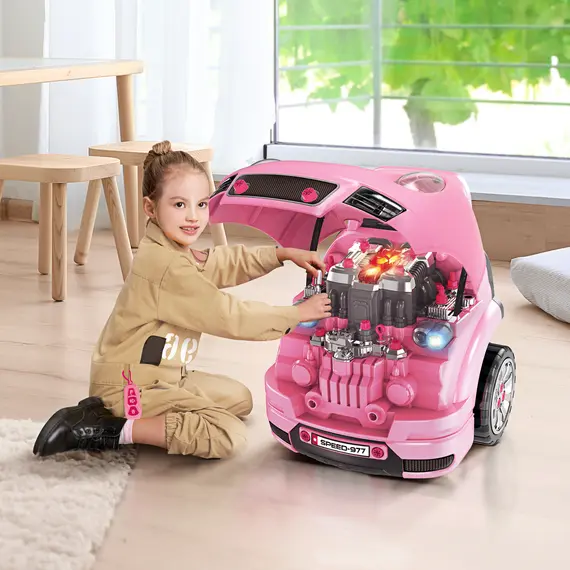 Buy Kids Truck Engine Toy Set, with Horn, Light, Car Key, for Ages 3-5 Years - Pink, 2 image
