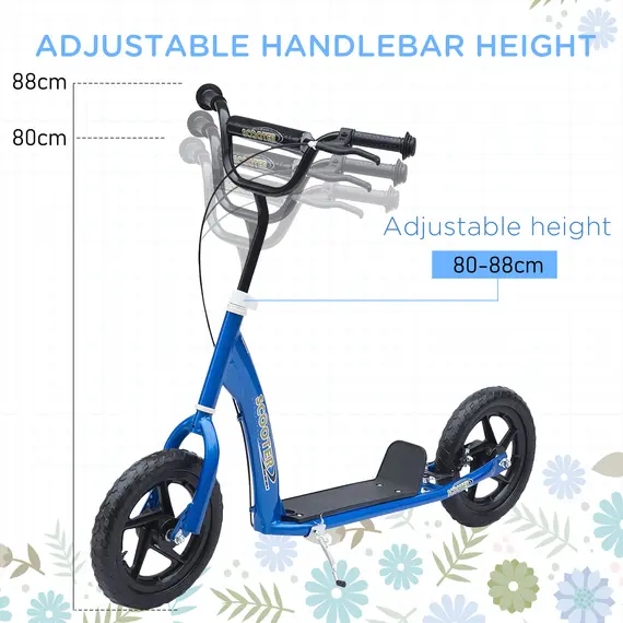 Buy Kids Scooter Kick Scooter with 12" EVA Tyres, Rear Brake, Big Wheels Scooter for 5-12 Years Old, Blue, 4 image