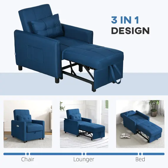 Buy Linen-Look Single Chair Bed - Blue, 6 image
