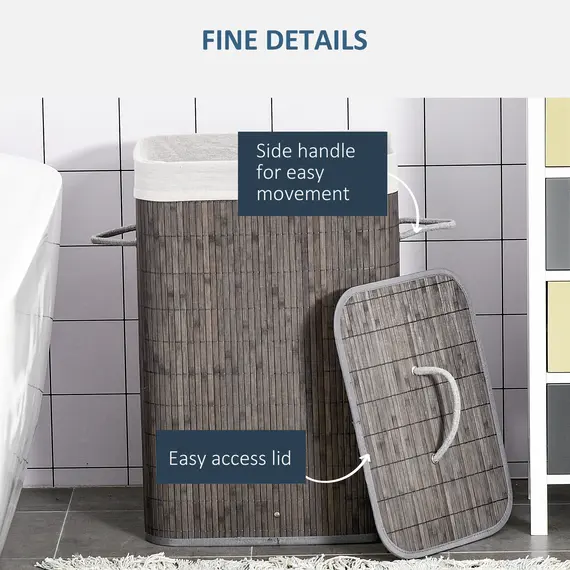 Buy Laundry Basket with Flip Lid and String Handles, Collapsible Hamper Removable Lining Board Base Foldable Water-Resistant Dirty Clothes Storage, Grey, 5 image