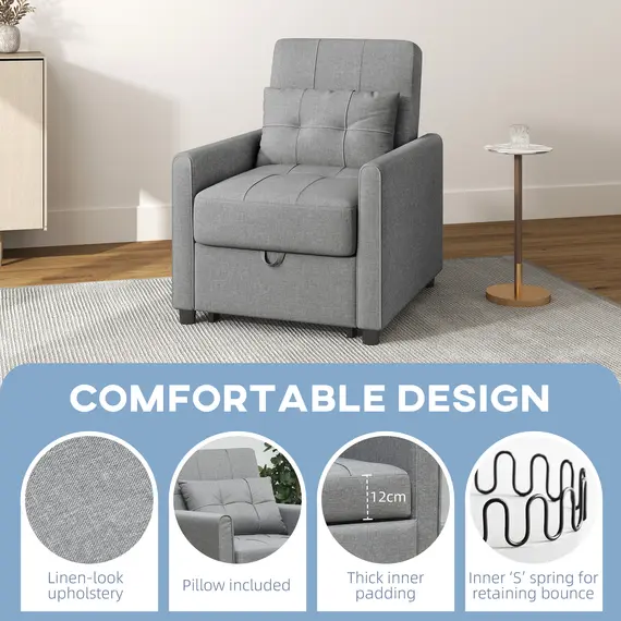 Buy Linen-Look Single Chair Bed - Light Grey, 4 image