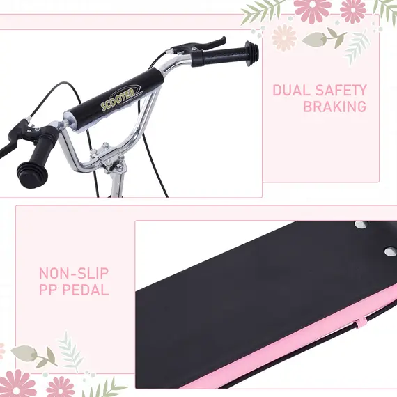 Buy Kids Scooter, Teen Kick Scooter with Rubber Wheels, 16" Front Wheel, Height Adjustable Handlebar, Dual Brakes, Kick Stand, for 5+ Years, Pink, 7 image