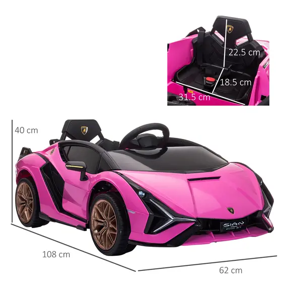 Buy Lamborghini Sian Licensed 12V Kids Electric Ride On Car 2 Motors Toy Car with Remote Control Music Lights MP3 for 3-5 Years Pink, 3 image