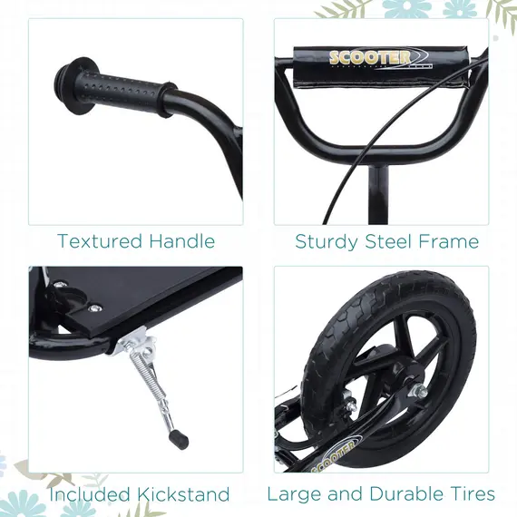 Buy Kids Scooter Kick Scooter with 12" EVA Tyres, Rear Brake, Big Wheels Scooter for 5-12 Years Old, Black, 7 image