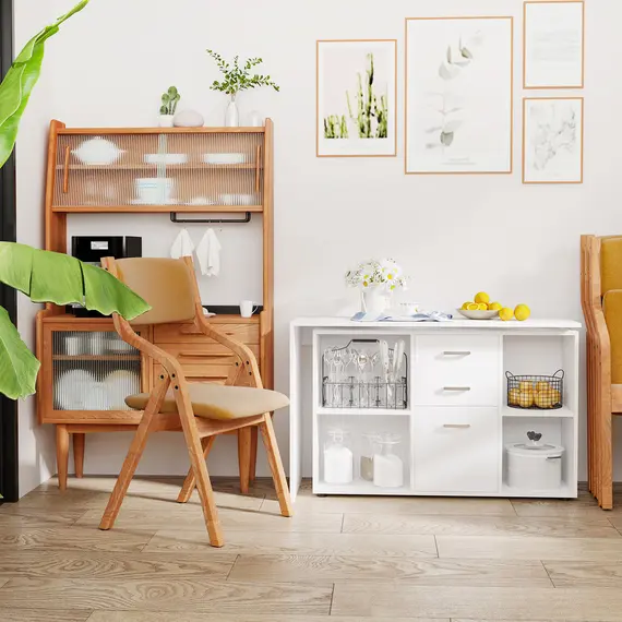 Buy L-Shaped Computer Desk with Storage Compartments, Drawer and Cabinet, Laptop PC Corner Table, Home Office Workstation, 120 x 115 x 76cm, White, 7 image