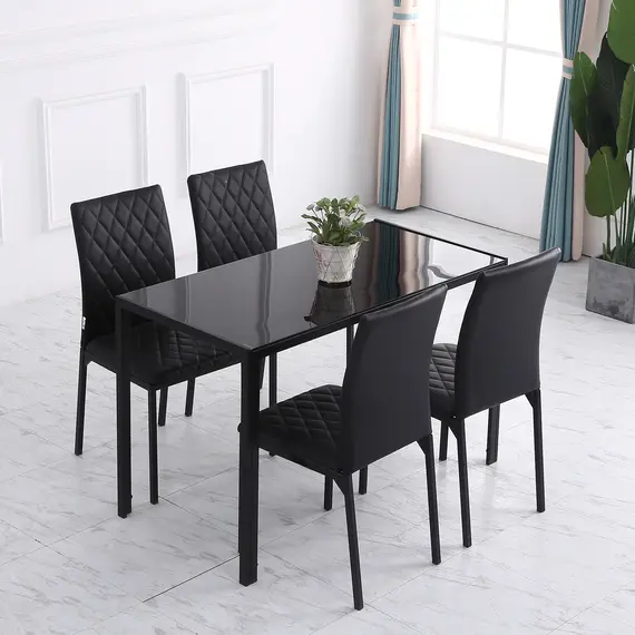 Buy Modern Dining Chairs Upholstered Faux Leather Accent Chairs with Metal Legs for Kitchen, Set of 4, Black, 6 image