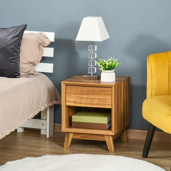 Buy Modern Bedside Table Nightstand, Living Room End Table, Side Table with Drawer and Shelf, 2 image