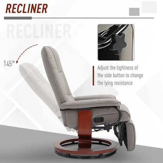 Buy Manual Recliner Chair Armchair Sofa with Faux Leather Upholstered Wooden Base for Living Room Bedroom, Grey, Colour: Grey, 4 image