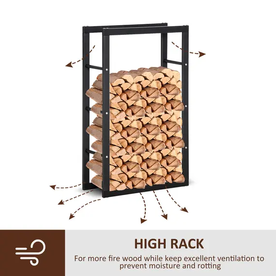 Buy Metal Firewood Log Holder Tall Firewood Rack Indoor Outdoor Fireplace Wood Storage Shelf with Side Rails, Rust-Resistant, Black, 60W x 25D x 100H cm, 5 image